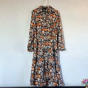 Who What Wear Orange and Black Floral Long Sleeve Dress